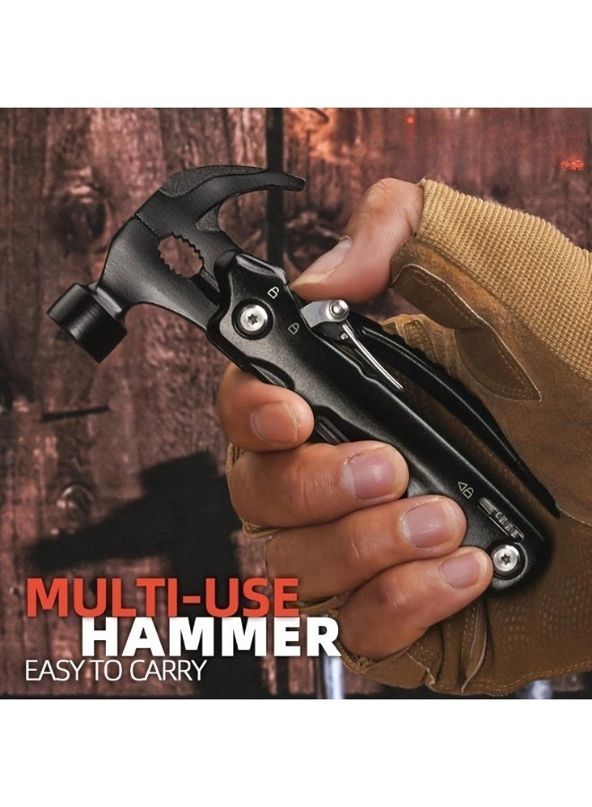 Multi-Functional Hammer Tool - Stainless Steel Camping Gear with Pliers, Screwdrivers, Saw & Nail Puller - Portable Survival Gadget for Men (No Knife Included) - Image 3